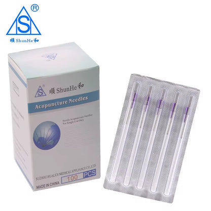 Aguja de acupuntura estéril con mango Sujok (resorte) y empaque de aluminio con certificación CE/ISO y tubo.