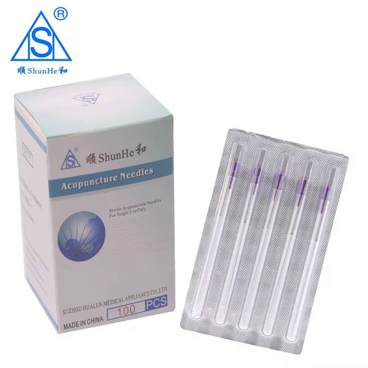 Aguja de acupuntura estéril con mango Sujok (resorte) y empaque de aluminio con certificación CE/ISO y tubo.