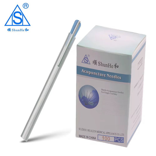 Aguja de acupuntura estéril con mango Sujok (resorte) y empaque de aluminio con certificación CE/ISO y tubo.