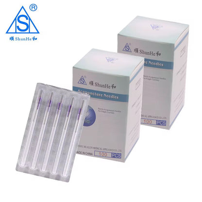 Aguja de acupuntura estéril con mango Sujok (resorte) y empaque de aluminio con certificación CE/ISO y tubo.