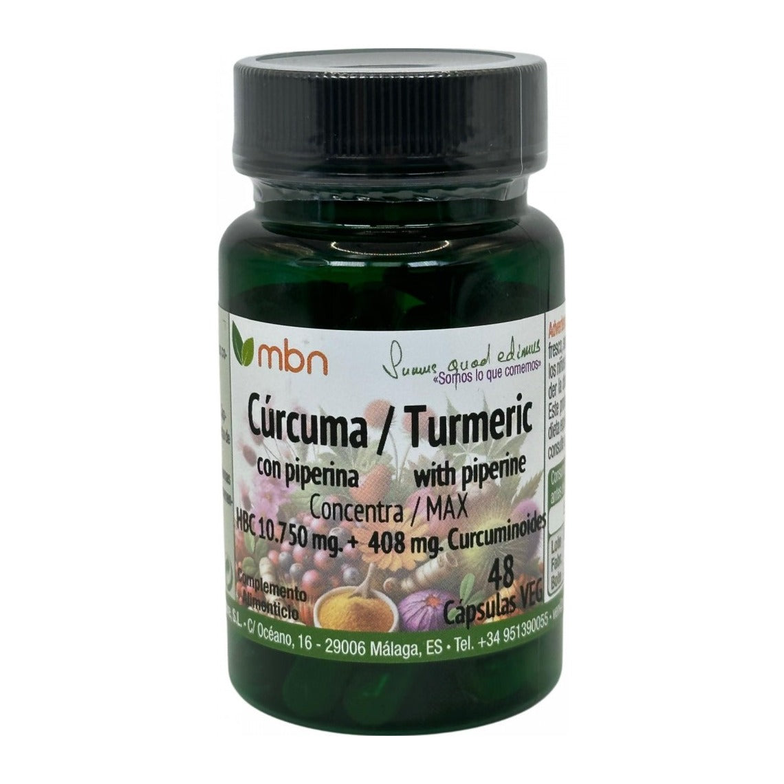 Cúrcuma Concentra Max 10.750mg con Piperina 48 cápsulas - Manabios - vista frontal