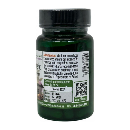 Cúrcuma Concentra Max 10.750mg con Piperina 48 cápsulas - Manabios - panel de advertencias y lote