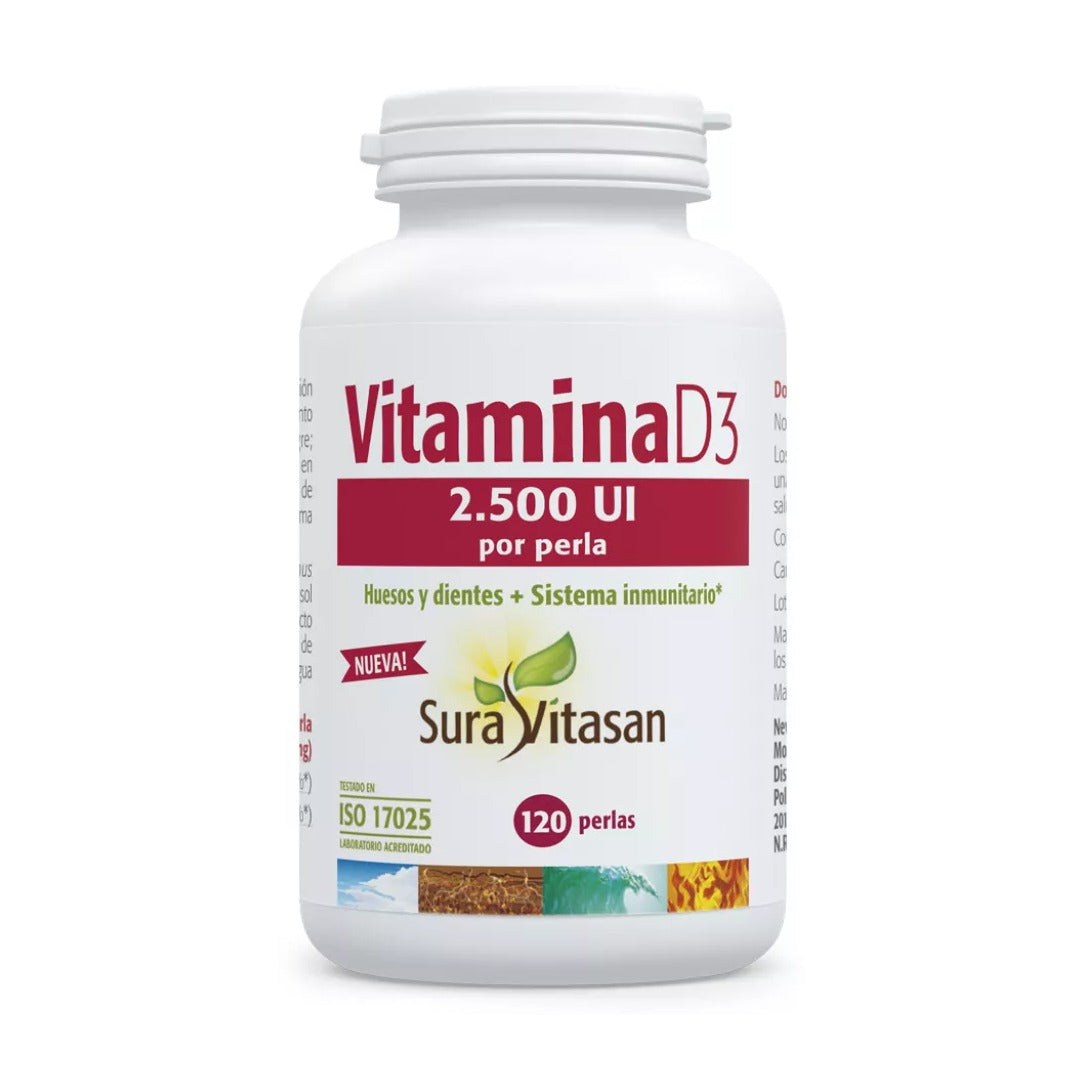 Vitamina D3 2.500 UI 120 perlas Sura Vitasan - envase frontal