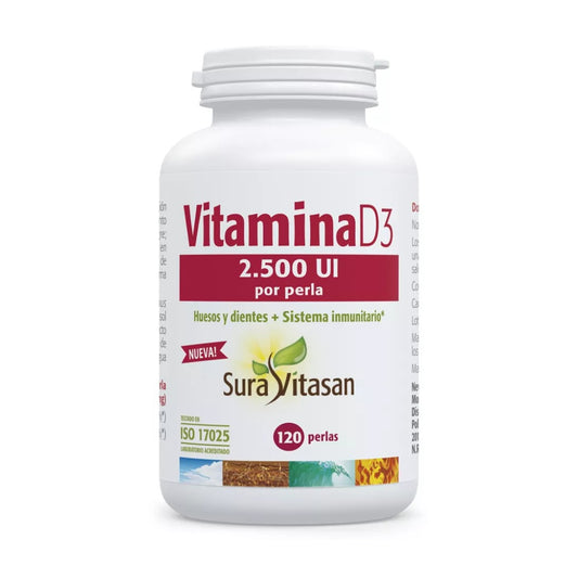 Vitamina D3 2.500 UI 120 perlas Sura Vitasan - envase frontal